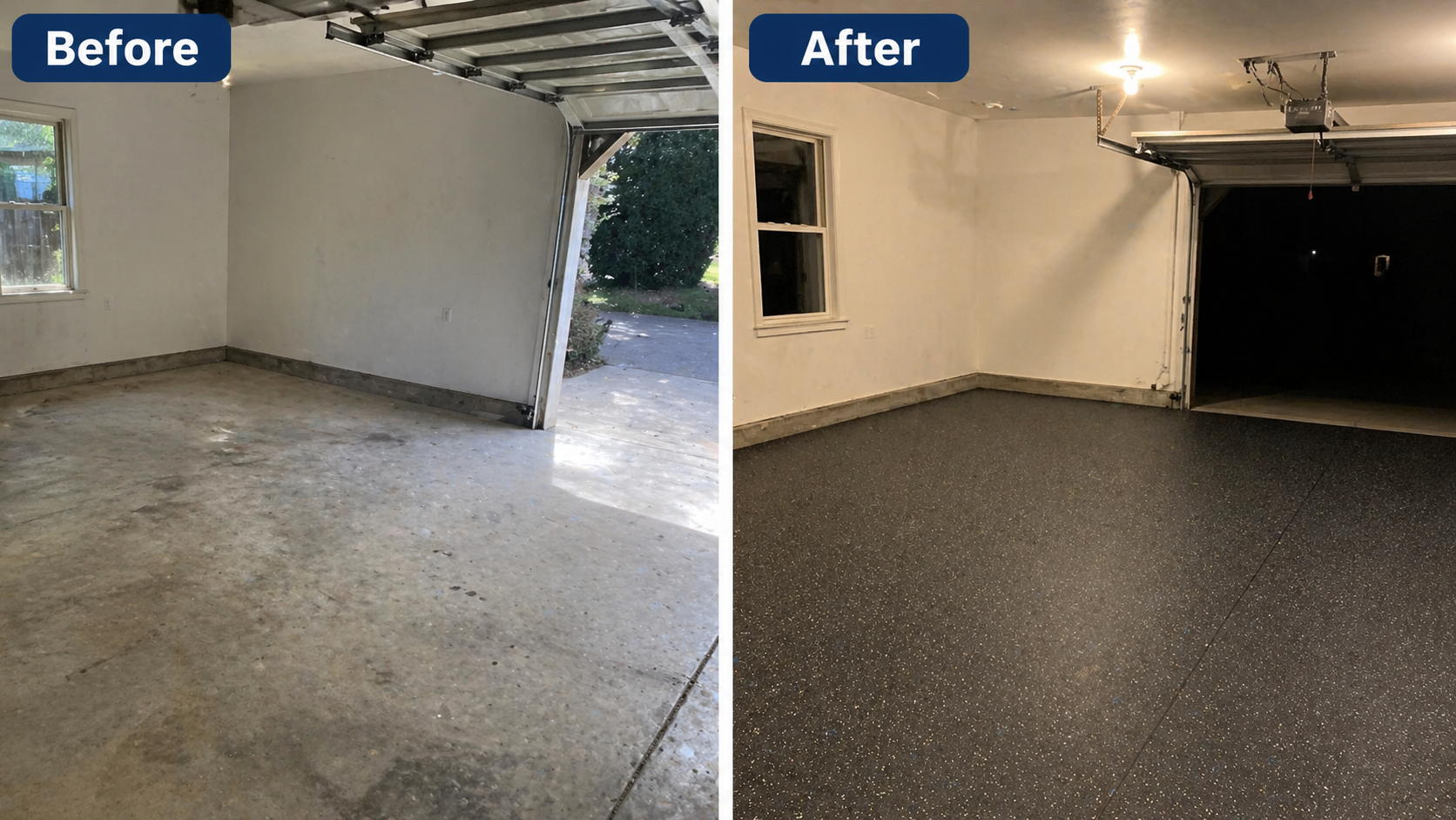 Garage rubber flooring before and after