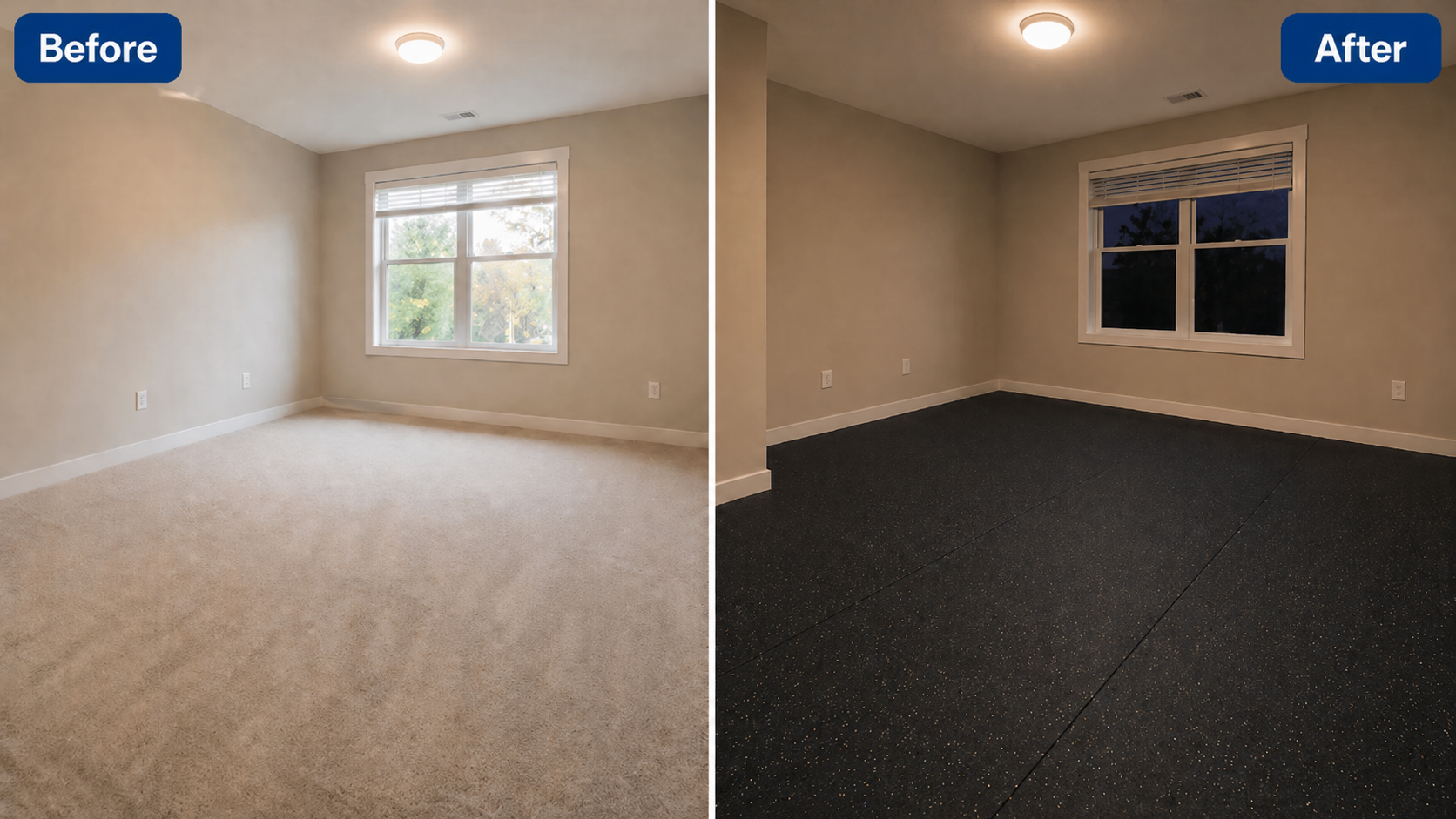 Bedroom rubber flooring before and after
