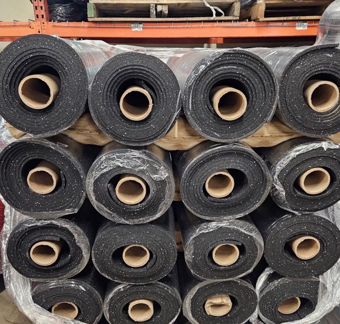 Rubber flooring rolls in Houston warehouse